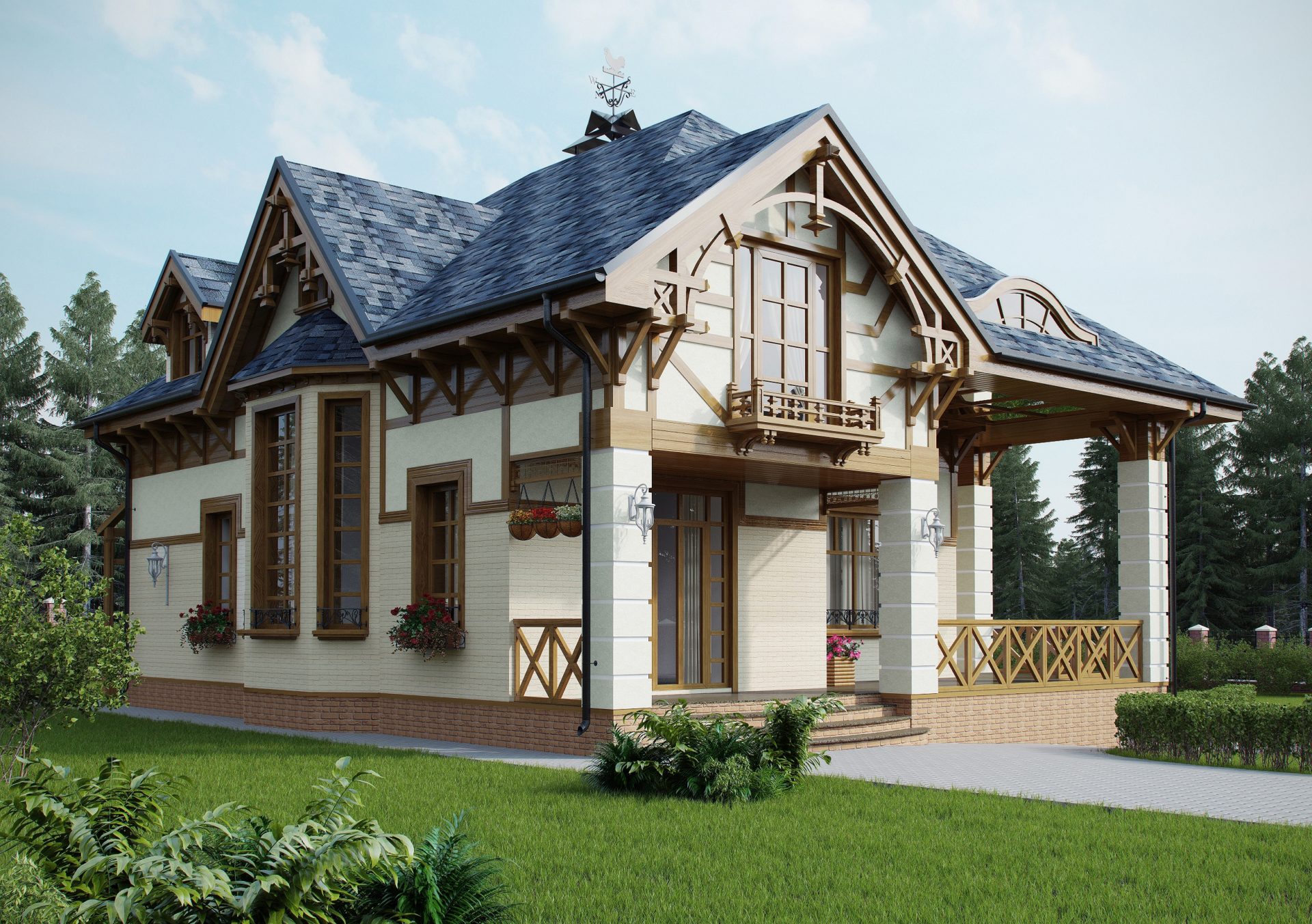 Архитектурный проект дома в французском стиле.